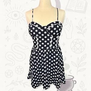 Papaya Navy Blue Polka Dot Fit & Flare Dress (Size L)